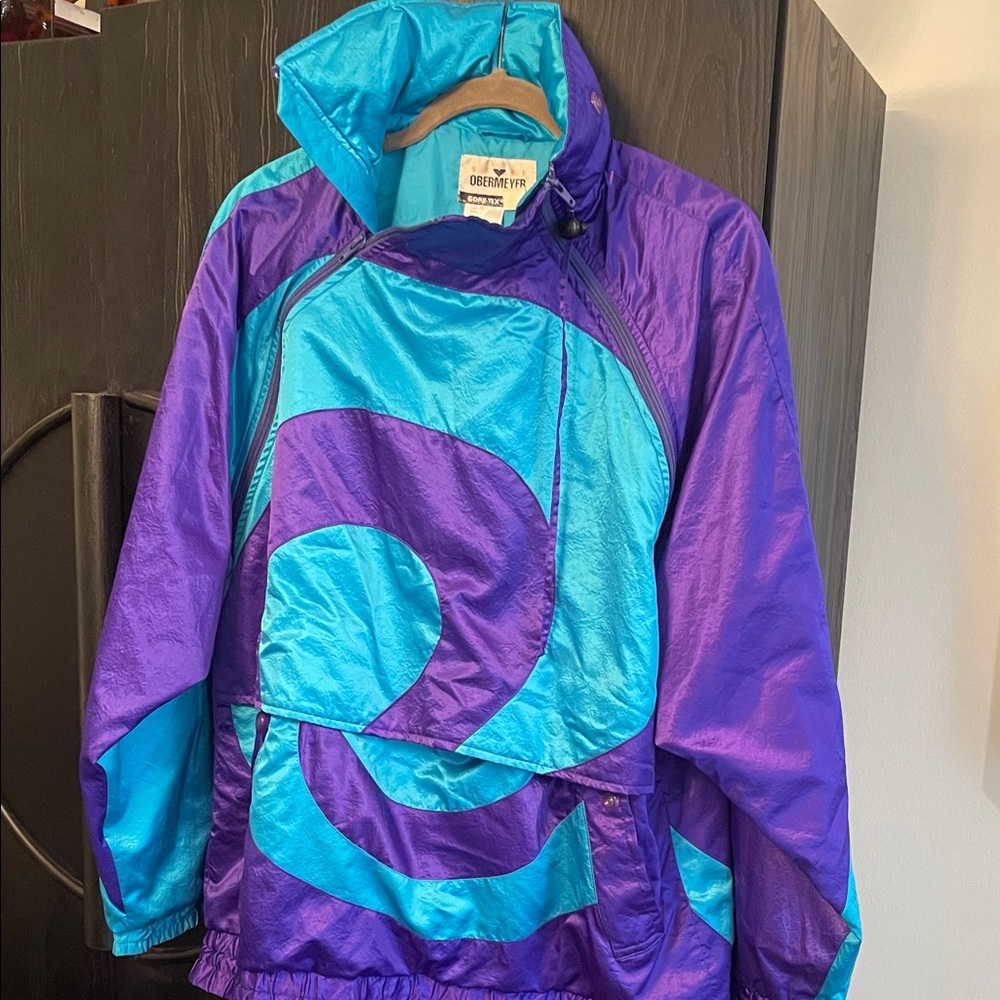 Vintage 80s Obermeyer Sport ski jacket in purple and turquoise